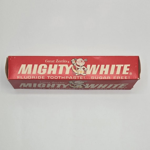 Vintage 1960s Great Zeeth's MIGHTY WHITE Fluoride Toothpaste Tube