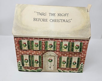 Vintage 1950s 1960s Hallmark Christmas advent calendar 'Twas the Night Before Christmas brick house original mailer