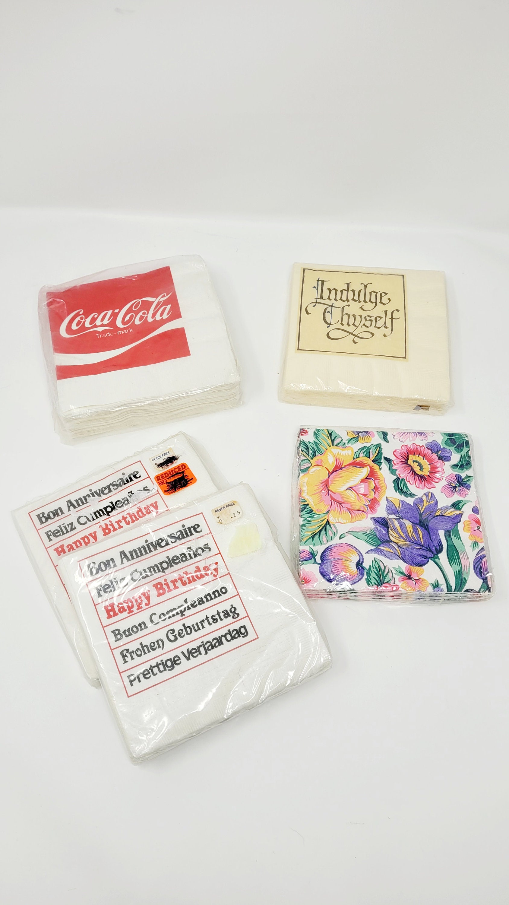 Vintage paper napkins 1980s 1990s Hallmark Cocacola Happy Birthday