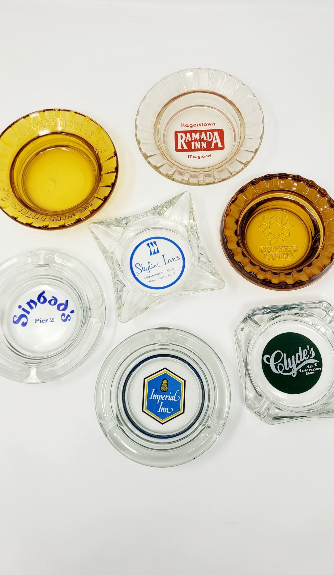 Vintage Hotel Restaurant Glass Ashtrays Clyde's Delwebb Etsy