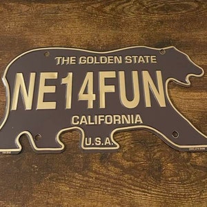 NE14FUN Novelty Vanity License Plate California The Golden State Bear Shaped