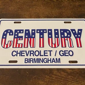 Century Chevrolet Geo Booster License Plate Birmingham Alabama Dealer