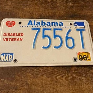 1996 Alabama Disabled Veteran License Plate 7556T