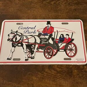 Central Park New York Booster License Plate Horse and Buggy Handsome Cab