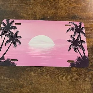Sunset Sunrise Island Beach Booster License Plate Palm Trees Ocean Sea Seascape