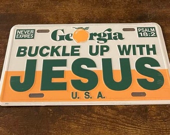 Georgia Buckle Up With Jesus Booster License Plate Vintage USA