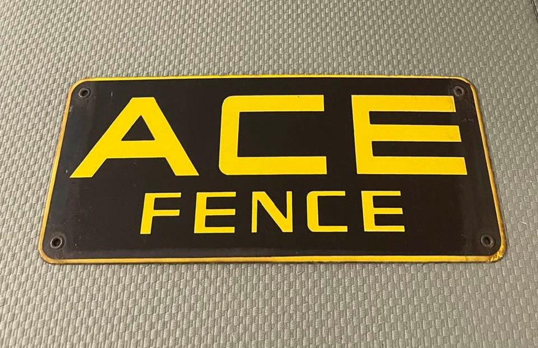 ACE Fence Porcelain Sign Vintage License Plate Sized Fort Smith Arkansas Mcminnville Tennessee