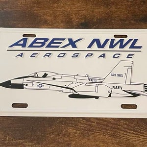Placa de licença de reforço aeroespacial ABEX NWL Número da cauda do piloto de aviador da Marinha dos EUA 621385 Aviação a jato vintage