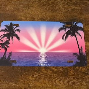 Island Beach View Novelty License Plate Sunrise Seascape Palm Trees Ocean
