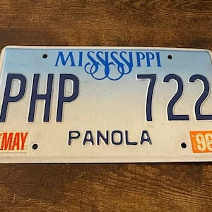 1996 Vintage Mississippi Panola County License Plate PHP 722 Batesville Pope Sardis Como Courtland