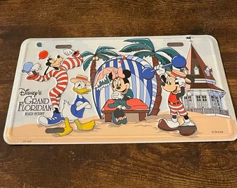 Very Rare Disney Grand Floridian Beach Resort Booster License Plate Orlando Florida Vintage Rare Mickey Mouse