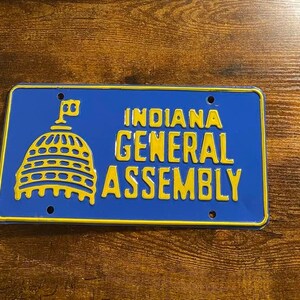 Indiana General Assembly Booster License Plate Embossed Steel Vintage