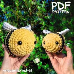 2n1 Bee Crochet Pattern: amigurumi bee, bumblebee plush, jumbo bee, mini bee