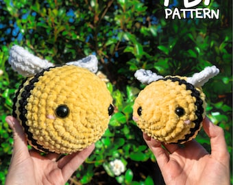 Patrón de crochet de abeja 2n1: abeja amigurumi, peluche de abejorro, abeja jumbo, mini abeja