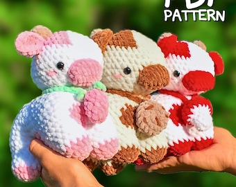 Patrón de Ganchillo 3n1 Vaca Jumbo - Patrón PDF Amigurumi Vaca