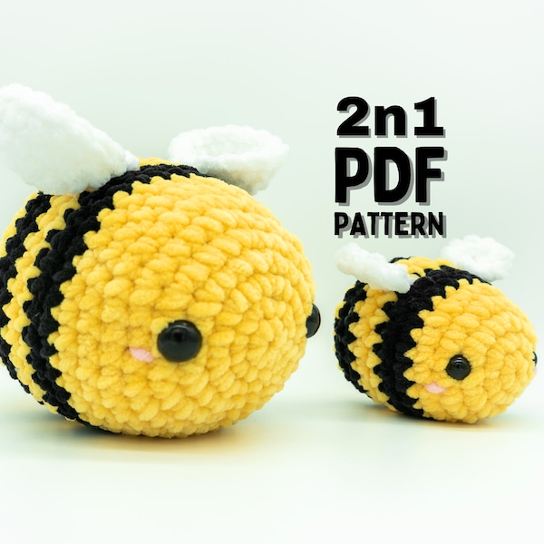 2n1 Bee Häkelanleitung: Amigurumi Biene, Hummel Plüsch, Jumbo Biene, Mini Biene