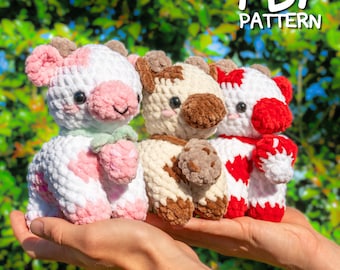 Patrón de crochet de vaca 3 en 1 - Patrón de vaca amigurumi en PDF