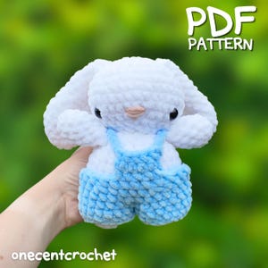 Crochet Bunny Pattern, rabbit with overalls crochet pattern, amigurumi bunny plush crochet pattern