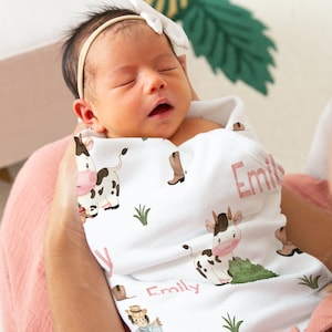 Cowgirl Blanket, Cow Print Blanket, Farm and Country Nursey, Baby Girl, Baby Shower Gift, Infant Swaddle