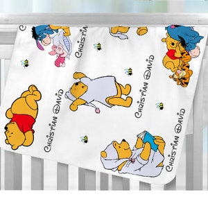 Winnie the Pooh Baby Bear Blanket, Bear Nursery, Baby Shower gift, Custom Name Blanket, Newborn Gift, Infant Swaddle