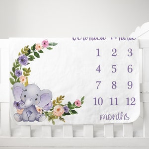 Mijlpaal deken, baby olifant deken, baby deken, gepersonaliseerde deken, aangepaste deken, deken maat 30x40