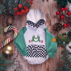 Onesie Grinch Hoodie, Baby Christmas Sweater, Ungly Sweater Gift, Christmas  Gift