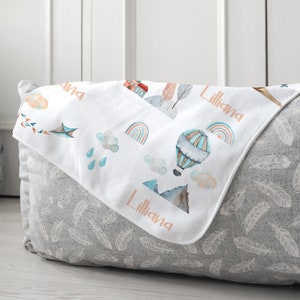 Hot Air Balloon Blanket, Airplane Nursery, Baby Boy and Girl Nursery, Baby Shower Gift, Infant Swaddle, Newborn Gift