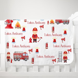 Fireman Blanket, Firefighter Nursery, Fire Truck Baby Shower Gift, Infant Gift, Toddler Birthday