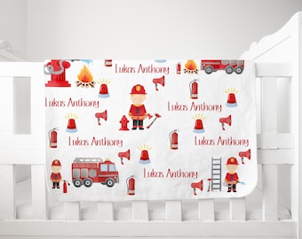 Brandweerman deken, brandweerman kwekerij, brandweerwagen baby shower cadeau, baby cadeau, peuter verjaardag