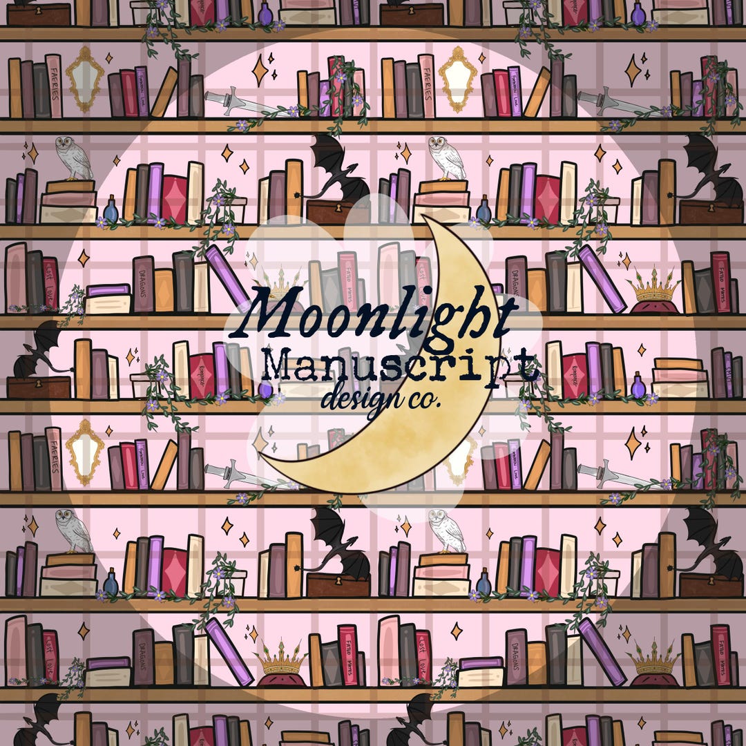 Fantasy Bookshelf Bookish Floral Seamless Pattern Hand Drawn PNG ...