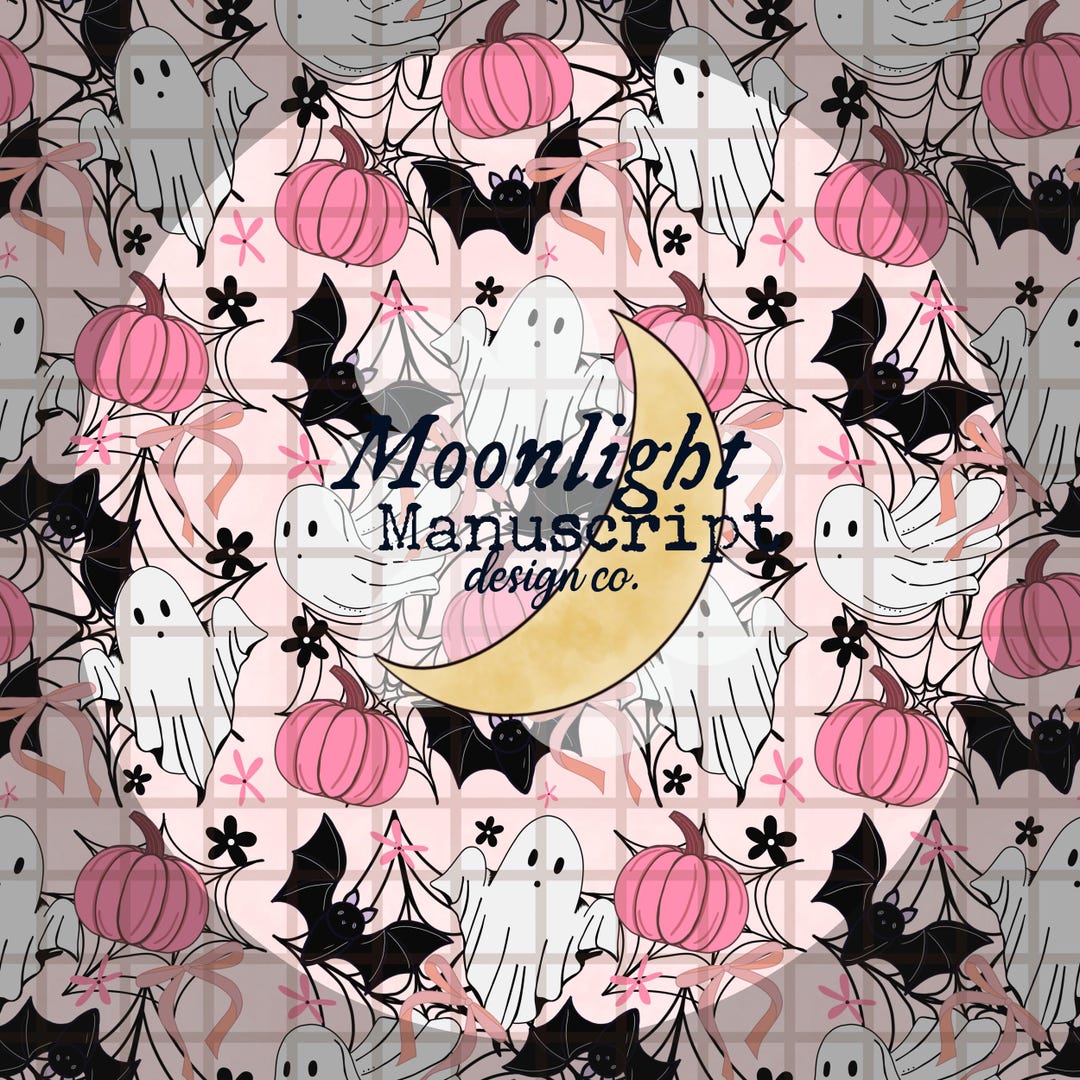 Pink Spooky Girly Halloween Seamless Pattern Hand Drawn PNG Sublimation ...