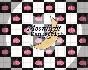 Checkered Pumpkin Spooky Halloween Seamless Pattern Hand Drawn PNG Sublimation Digital Paper Pink Fall