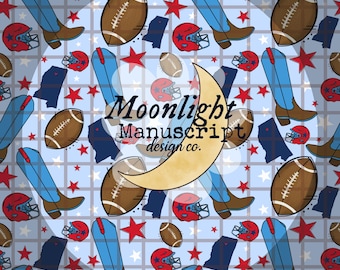 Football Season Mississippi Hand Drawn Seamless Pattern PNG Sublimation Digital Paper Red Blue