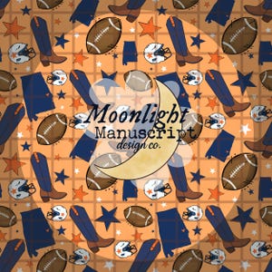 Football Season Alabama Hand Drawn Seamless Pattern PNG Sublimation Digital Paper Navy Orange Cute White Helmet