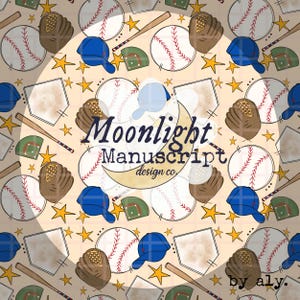 Baseball Blue Sports Seamless Pattern Hand Drawn PNG Sublimation Digital Paper Baseball Field