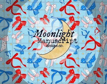 4th of July Coquette Bows Seamless Pattern PNG Digital Sublimation Paper Girly America