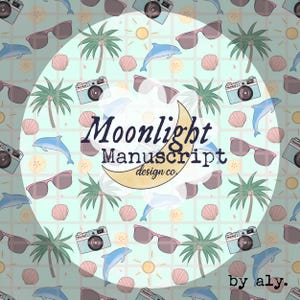 Summer Beach Travel Camera Seamless Pattern Hand Drawn Digital Paper Sublimation PNG Vacation Fun