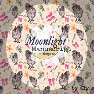 Chicken Rooster Coquette Spring Floral Seamless Pattern Hand Drawn PNG Digital Paper Sublimation Chicken Floral