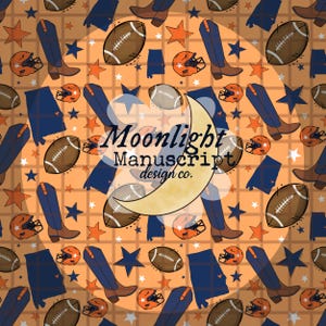 Football Season Alabama Hand Drawn Seamless Pattern PNG Sublimation Digital Paper Navy Orange Cute