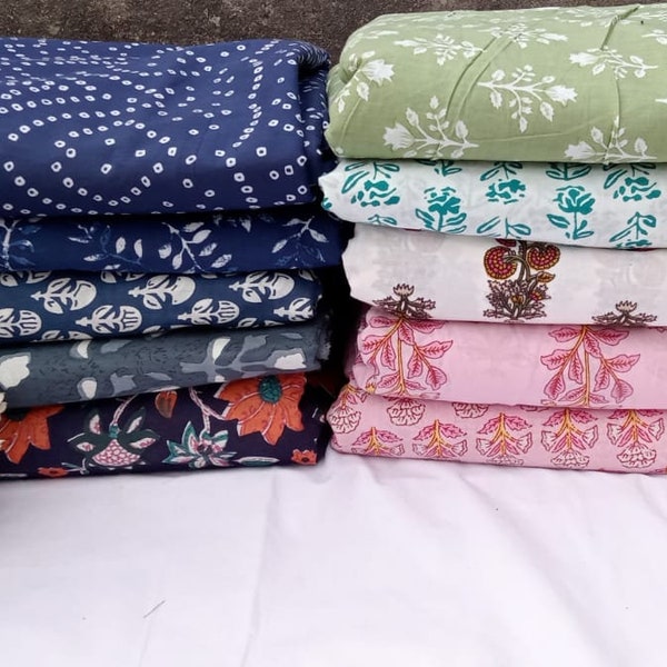 Multi Color Floral Indian Hand Block Print, 100 % Indian Cotton Fabric For Make Attractive Outfits, 60-60 Indian Soft Cotton Fabric