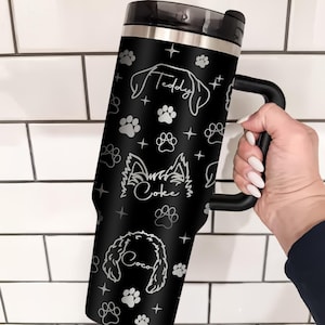 Vaso personalizado para amantes de los perros de 40 oz, vaso para mamá de perro, vaso personalizado con orejas de perro, regalo del día de la madre para mamá de perro, taza para amantes de las mascotas, vaso para amantes de los gatos