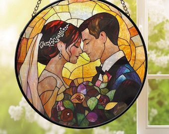 Custom Couples Portrait Faux Stained Glass, Transform Your Photos Into Art, Personalized Wedding Window Hanger, Anniversary Ornament