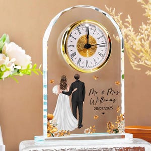 Personalized Mr & Mrs Wedding Anniversary Acrylic Desk Table Clock, Clock Gift For Husband or Wife, Wedding Anniversary Gift, Couple Gift