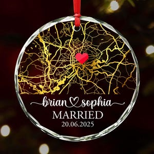 Adorno de mapa personalizado de vidrio o acrílico, adorno de aniversario de pareja, adorno de Navidad para pareja, adorno de matrimonio, adorno de mapa personalizado