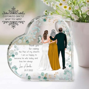 Geschenke für die Mutter des Bräutigams, individuelles Hochzeitskleid, Blume, Text-Herz-Acryl-Plakette, Geschenke für die Mutter des Bräutigams, Geschenke für Schwiegermutter von der Braut