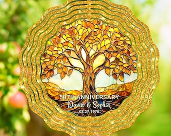 Personalized 50th Anniversary Wind Spinner, Golden Wedding Anniversary Garden Decor, 50th Anniversary Gift For Parent, 50th Wedding Decor