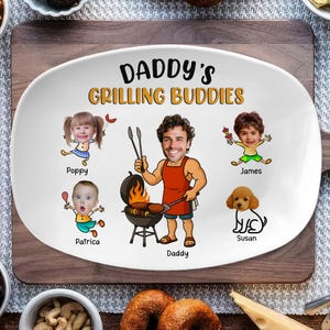Personalized Daddy&#39;s Grilling Platter, Father&#39;s Day Gift From Kids, Custom BBQ Grilling Plate, Dad The Grill Master Plate, Dad Birthday Gift