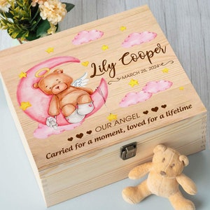 Scatola dei ricordi commemorativa personalizzata per bambini, scatola dei ricordi in legno per la perdita del bambino, memoriale per la perdita infantile, regalo in lutto per un bambino angelo, ricordo di aborto spontaneo