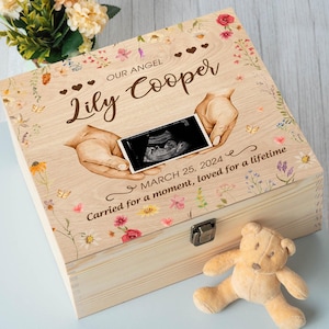 Scatola dei ricordi commemorativa personalizzata per bambini, scatola dei ricordi in legno per la perdita del bambino, memoriale per la perdita infantile, regalo in lutto per un bambino angelo, ricordo di aborto spontaneo