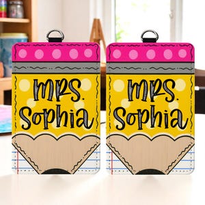 Porta-cartões de identificação de couro personalizado para professores, acessórios de cordão personalizados para professores, presente de volta às aulas para professores, presente de material escolar